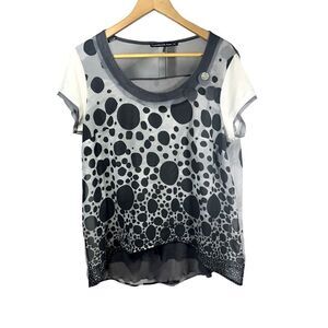 MADO ET LES AUTRES Women's Polka Dot Crew Neck Blouse Black White Size 46